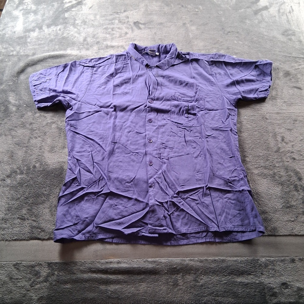 Anthony Michael Button Down Shirt Mens XL Purple Short Sleeve Epaulet Pocket
